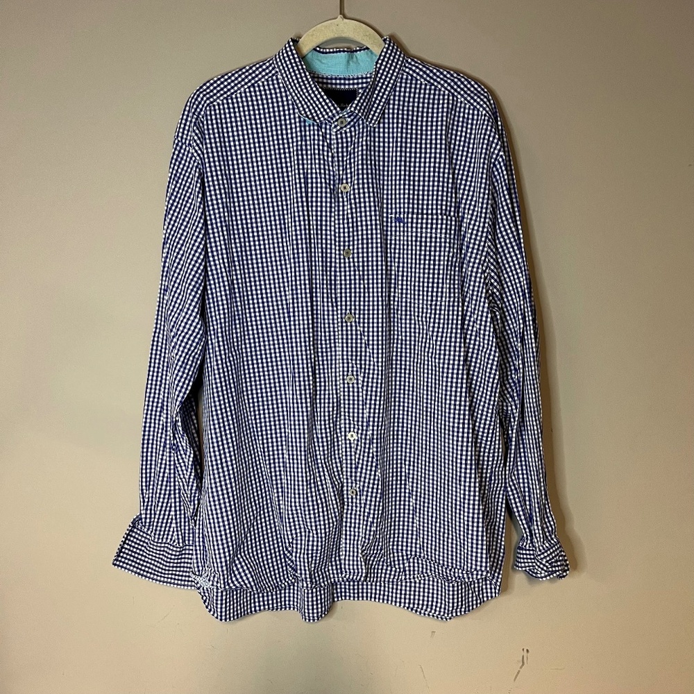 Tommy Bahama Blue & White Check Plaid Button Down Shirt